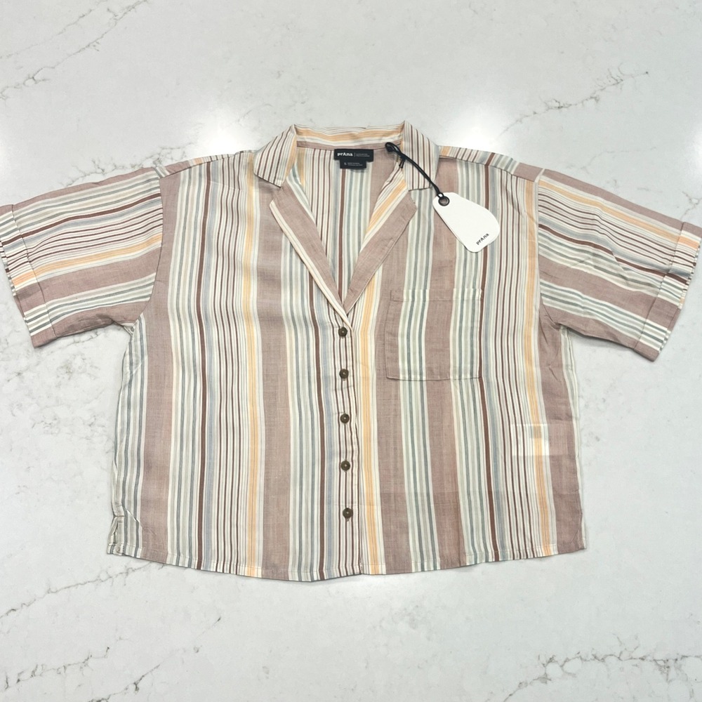 prAna NEW Boxy Top Womens S Retro Stripe Tencel‎ Eco Outdoor Coastal Gorpcore